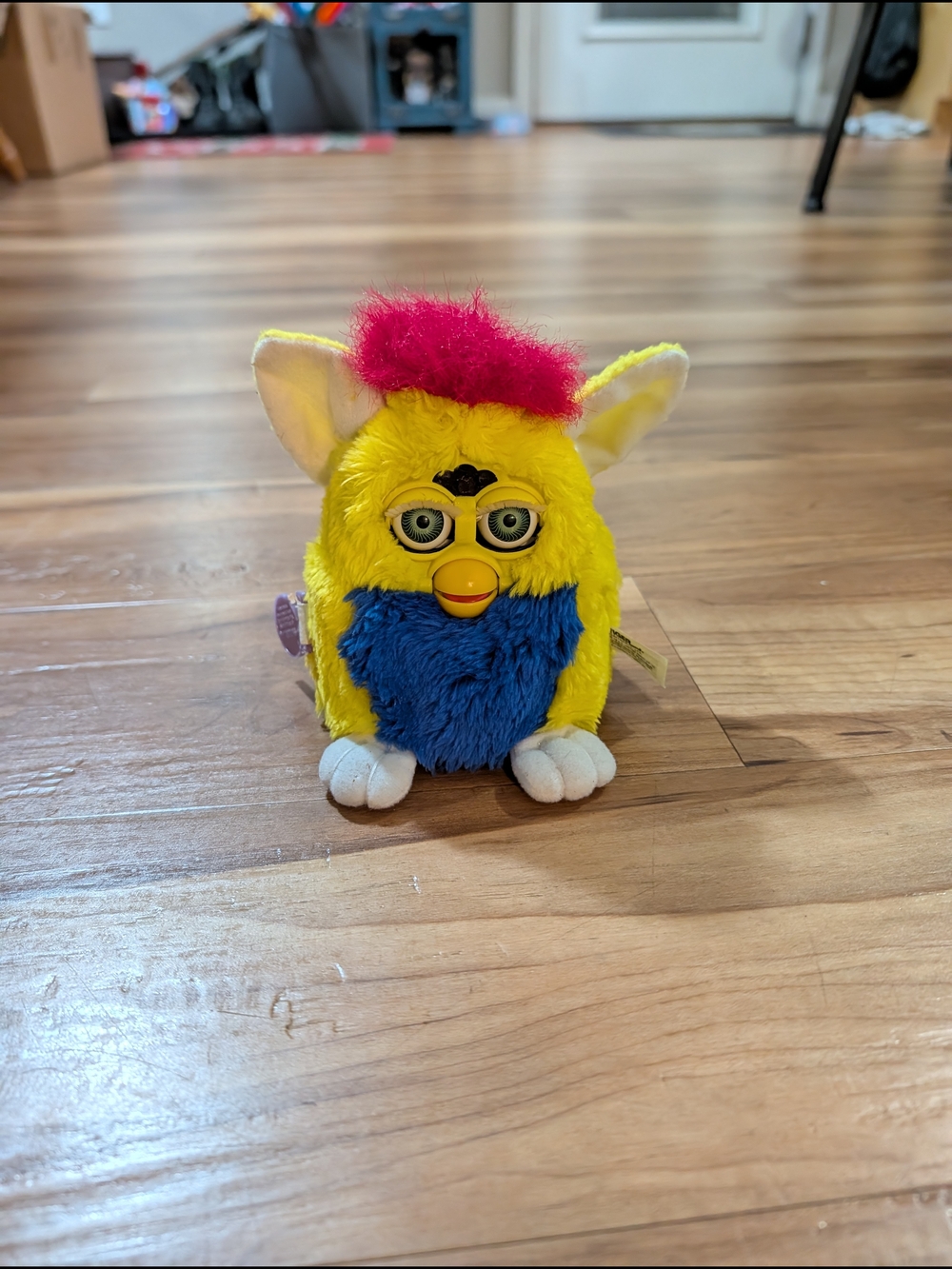 Bright Yellow & Blue Furby Plush with Pink Mohawk